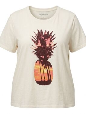 Old Navy Women's Plus 3XL Tropical Pineapple Sunset Graphic T-Shirt Beach Tee